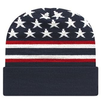 Cap America® USA Made Flag Knit Beanie w/Cuff