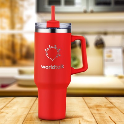 40 oz. Double Wall Tumbler with Handle and Straw