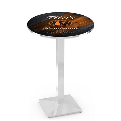 36" Tall, 30" Round Top Pub Table w/Chrome Finish, Square Base