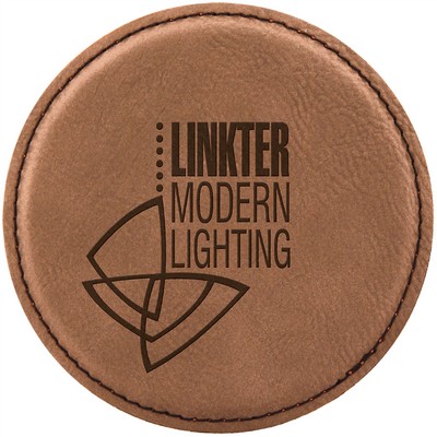 4" Round Dark Brown Leatherette Coaster