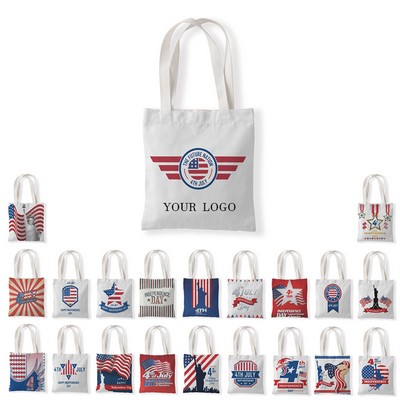 4th of July Patriotic Flag Printed Canvas Tote Bags