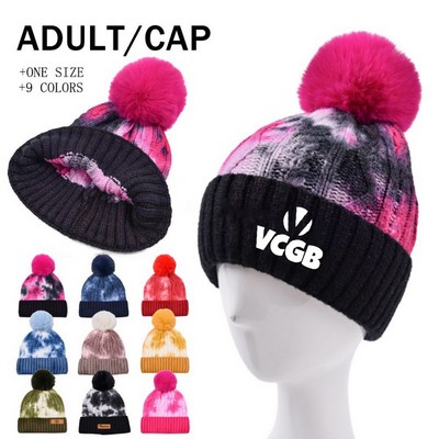 Tie-dye Beanie Hat Skullcap with Pompom