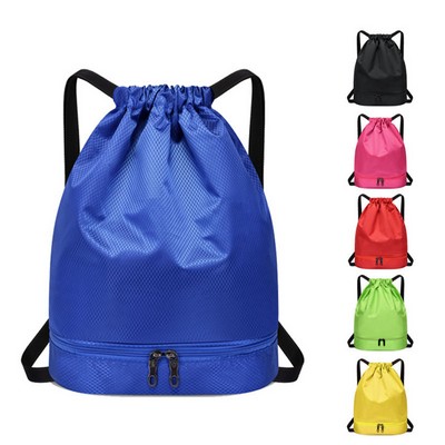 Dry Wet Drawstring Backpack Bag with Shoe Compartment