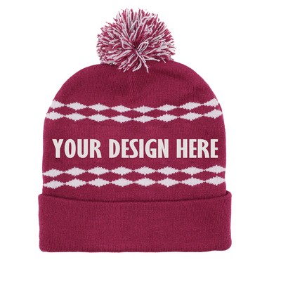 Jacquard Knit Pom Beanie Hat