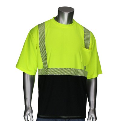 Hi Viz Class 2 3.8 oz. Polyester Color Block Segmented Tape Safety T-Shirt with Pocket