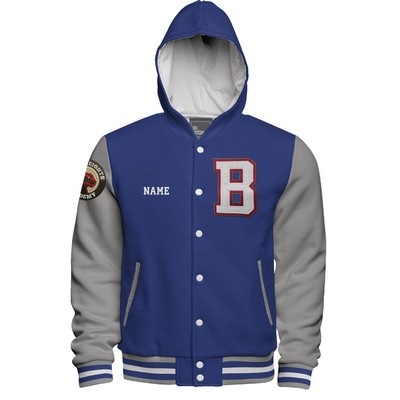 Hooded Cotton Fleece Varsity Jacket w/Custom Printed Lining