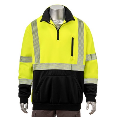 Hi Vis Class 3 Color Block Segmented Tape Safety Quarter Zipper with Pockets