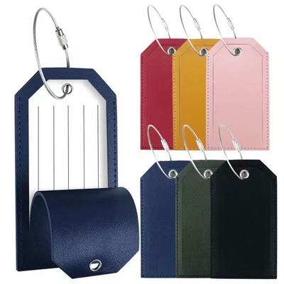 PU Leather Luggage Travel Tag With Name ID Labels Metal Hang Ring