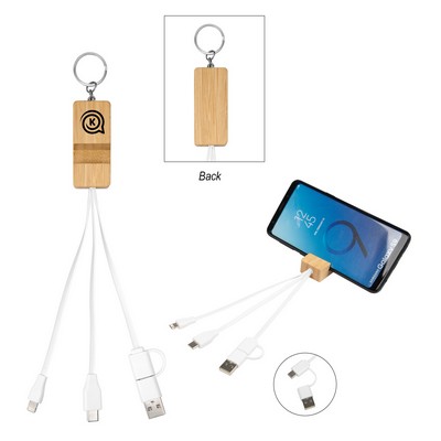 Bamboo Phone Holder Keyring With Charging Cables