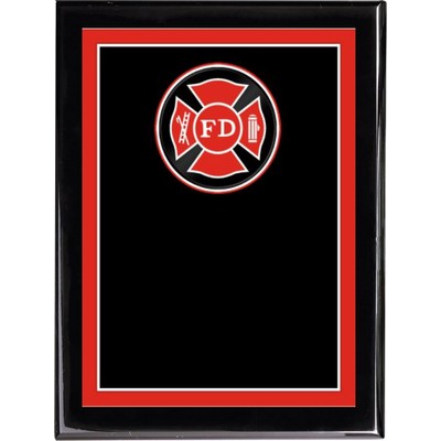 Ebony Piano Finish Plaque with Fire Department Plate, 8 x 10"