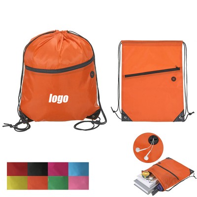 String Backpack With Zipper Pocket