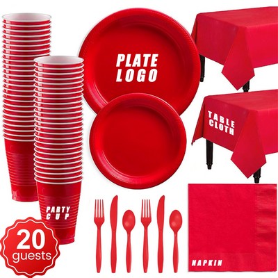 10-Color Plastic Party Tableware Set for 20 Guests