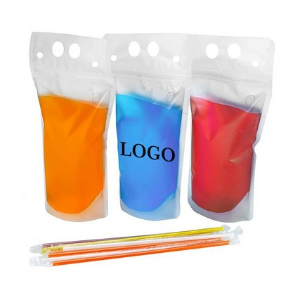 17 oz Zipper Plastic Pouches Drink Bags with Straw