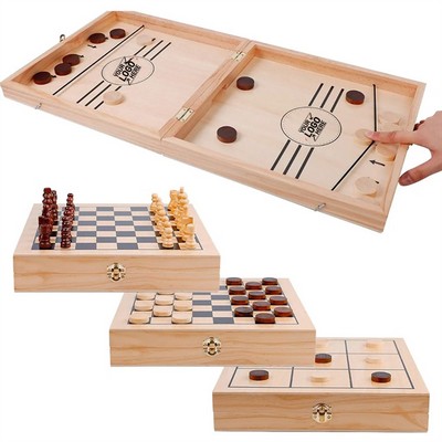 4-In-1 Travel Folding Wooden Tabletop Chess Board Game Set