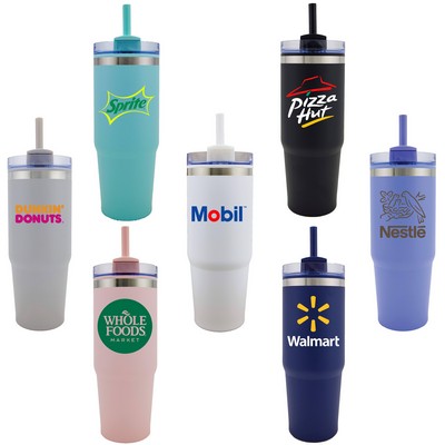 Madison 30oz SS/PP Tumbler with Straw (Navy Blue)