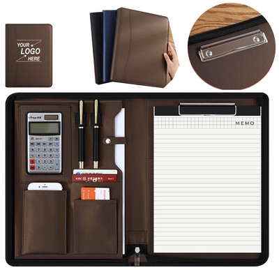 Leather Zipper Portfolio Binder with Letter Size Notepad