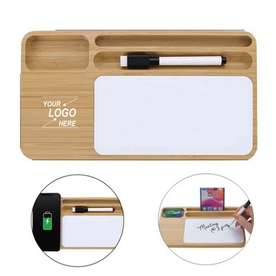 Bamboo Wireless Charging Desk Organizer with Writing Pad 15W