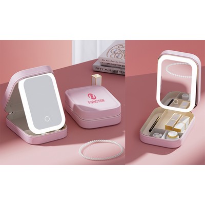 Multifunctional PU Leather Cosmetic Bag with LED Cosmetic Mirror - Travel Makeup Bag Jewelry Box