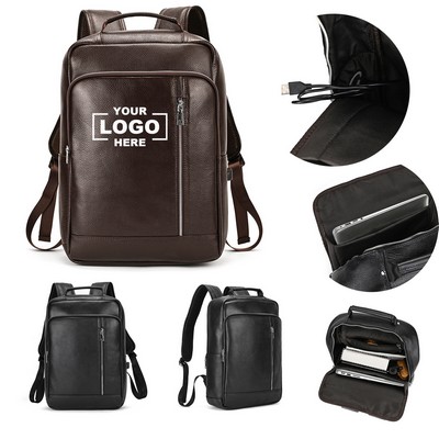 Leather Laptop Backpack for Men and Women