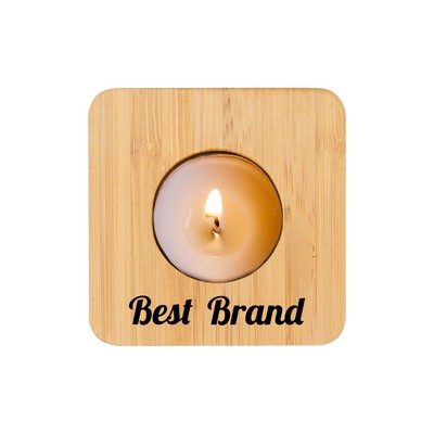 Bamboo Tea Light Candle Holder Set With Candle