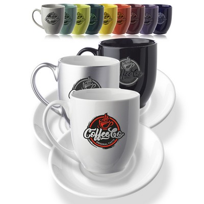 Bistro Glossy Coffee Mugs with Ceramic Coaster-16 oz