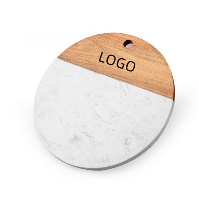 White Acacia Marble Cheese Board with Handle Round Cutting Board