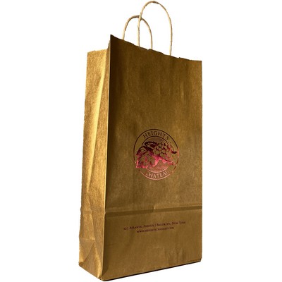 Metallic Tinted Kraft Double Bottle Paper Shopping Bag (6 ½"x 3 ½"x 14")