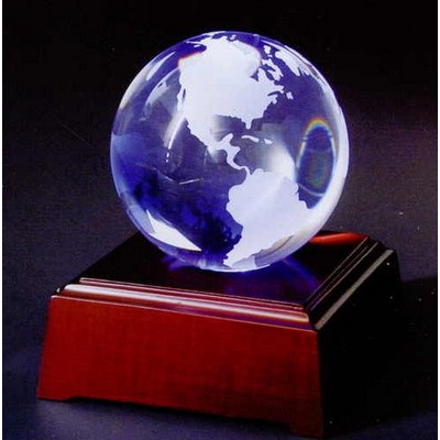 Crystal Globe Award on LED Lighting Mahogany Wood Base