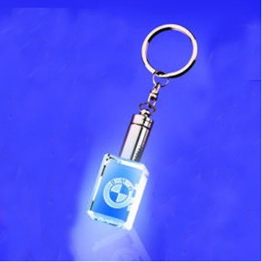 Block Crystal Key Chain W/ LED Light (Screened)