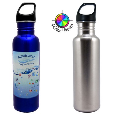 26 Oz. Brushed Silver Stainless Excursion Bottle (4 Color Process)