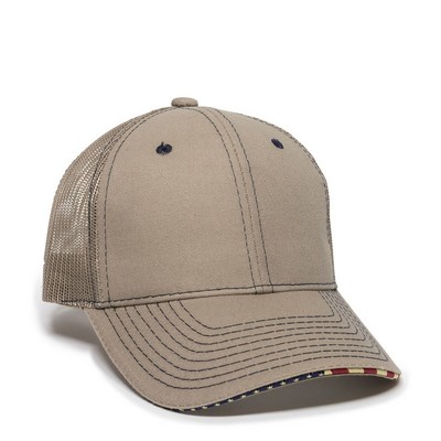 Twill Mesh Back Cap w/Flag Sandwich Visor