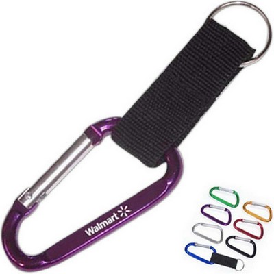 Aluminum Carabiner w/Split Key Ring & Strap - 7 Cm (2 Week Production)