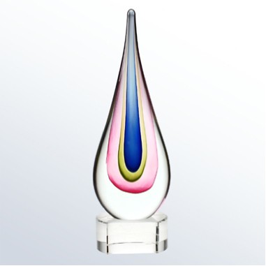 Large Pink Teardrop Designer Art Glass Award