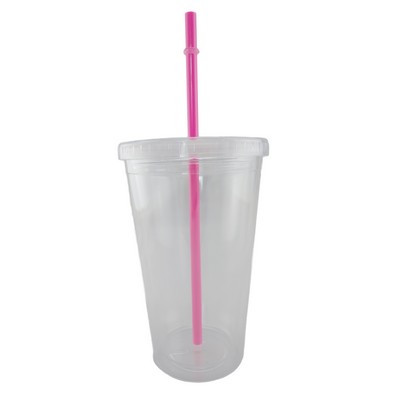 12 Oz. Double Wall Plastic Cup w/Straw