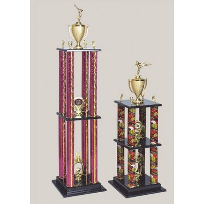 50" Black Marble Finish 4 Column Trophy w/3 Tiers