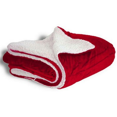 Micro Mink Sherpa Blanket 50"X60" (Embroidered)-- Red - ON DISCOUNT