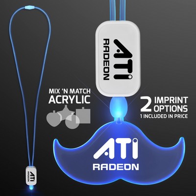 Blue LED Cool Lanyards with Acrylic Mustache Pendants - Domestic Imprint