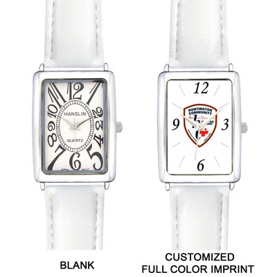 White Unisex Square Face Leather Band Watch