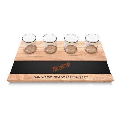 Solid Oak Beverage Flight Board w/Interchangeable Plates For Beverage Description (1.5" & 2" Routs)