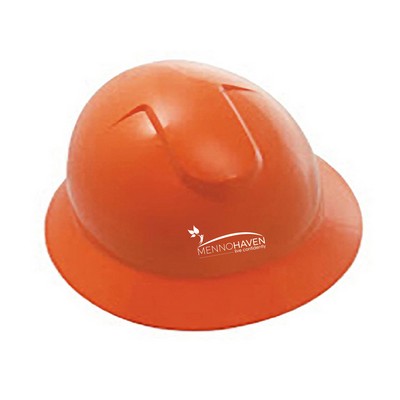 Orange hard hat with six point ratchet suspension