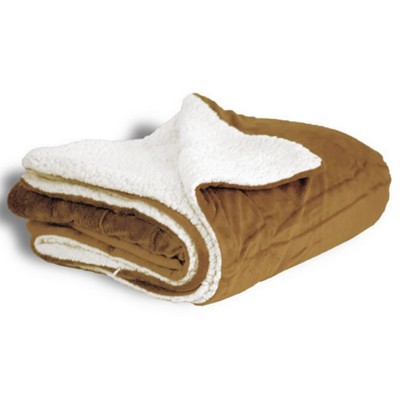 Micro Mink Sherpa Blanket 50"X60" (Embroidered)-- Camel - ON DISCOUNT