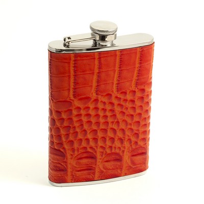 8 Oz. Orange "Croco" Leather Flask