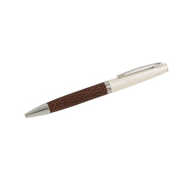 Leather Grip Ballpoint Pen in Silver Pearl Finish