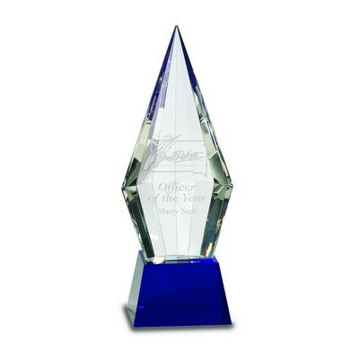 9 1/2" Obelisk Facet Crystal on Blue Pedestal Base