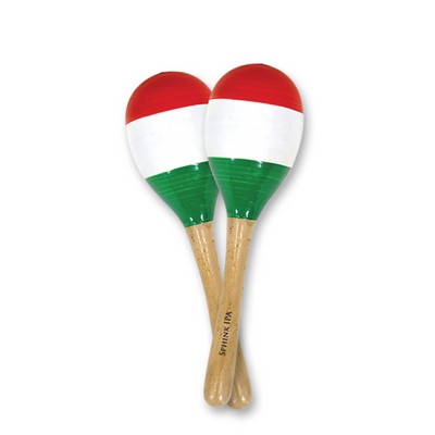 8" Red, White, and Green Wood Maracas w/ Custom Direct Pad Print on Handle