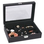 Black Leather Cardon Fiber Jewelry Storage Case w/Lock