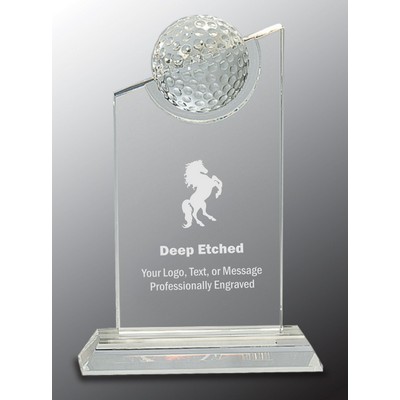 8" Clear Crystal Award with Inset Crystal Golf Ball on Clear Base