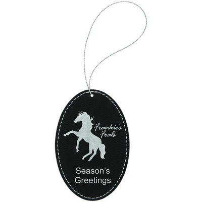 Black/Silver Leatherette Oval Ornament