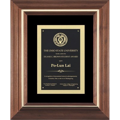 Walnut/Gold Inlay Frame with Black Brass Plate on Black Velour, 14-1/2"x17-1/2"