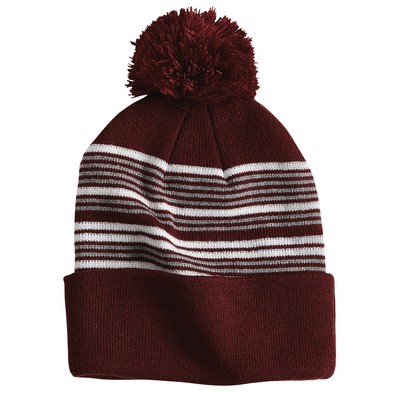 Sportsman™ Striped Pom-Pom Knit Beanie (Embroidery)